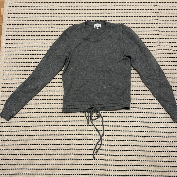 Heartloom Gray Cozy Crewneck Sweater Knit with a Waist Band Tie - Picture 2 of 5